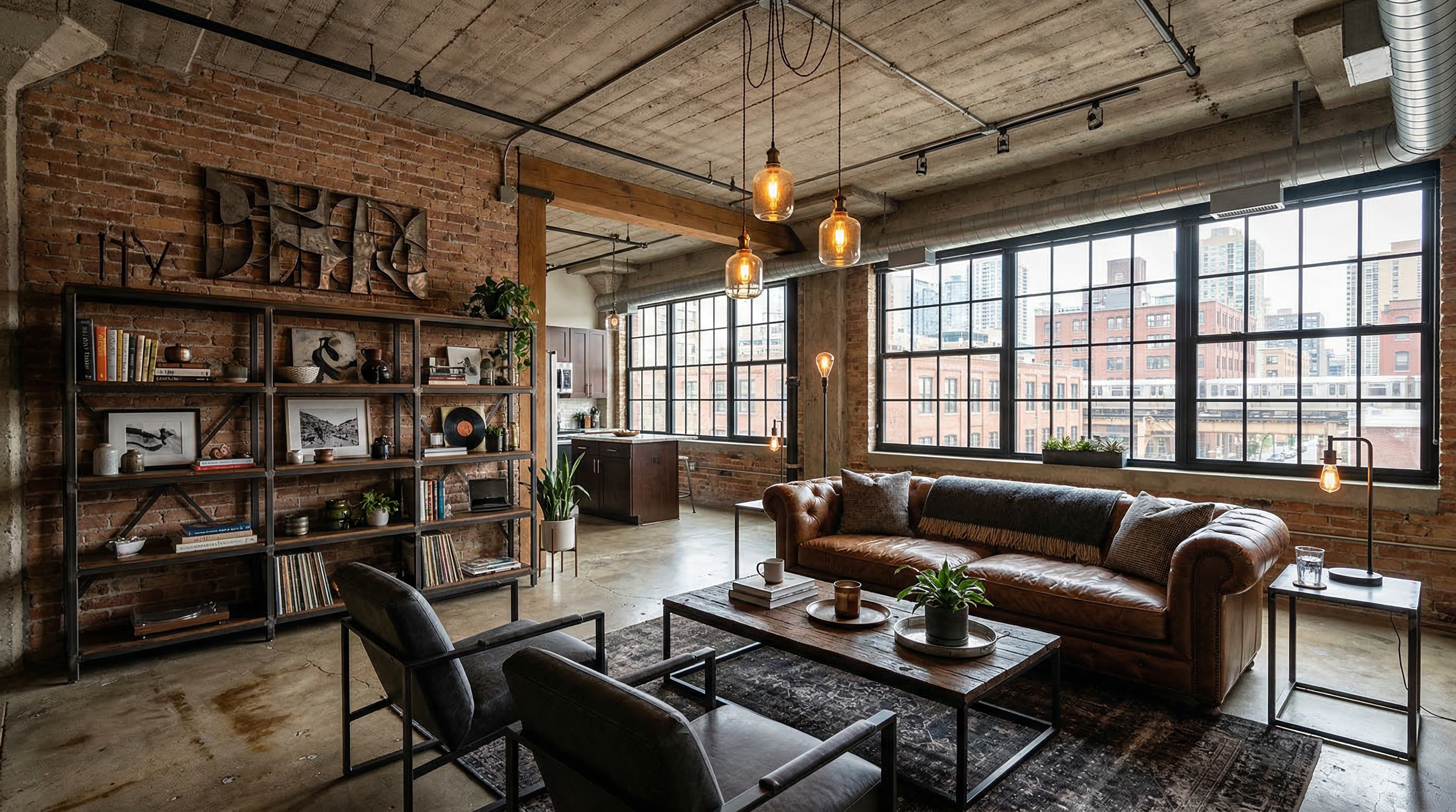 Industrial loft living room